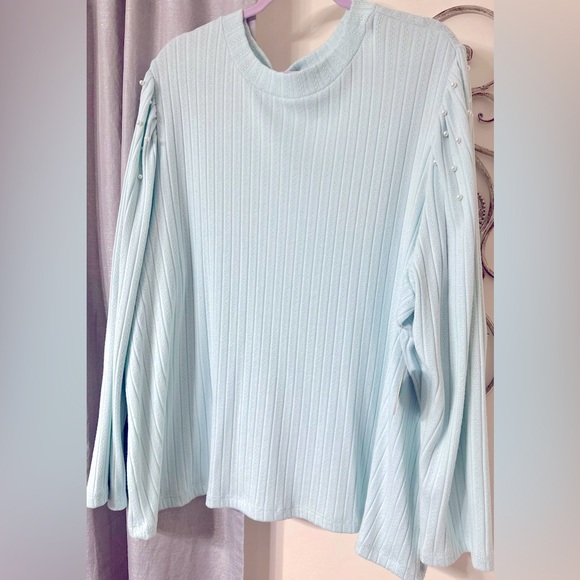 Plus size Mock Neck perforated/Pearl detailed sweater Blouse - Picture 2 of 11